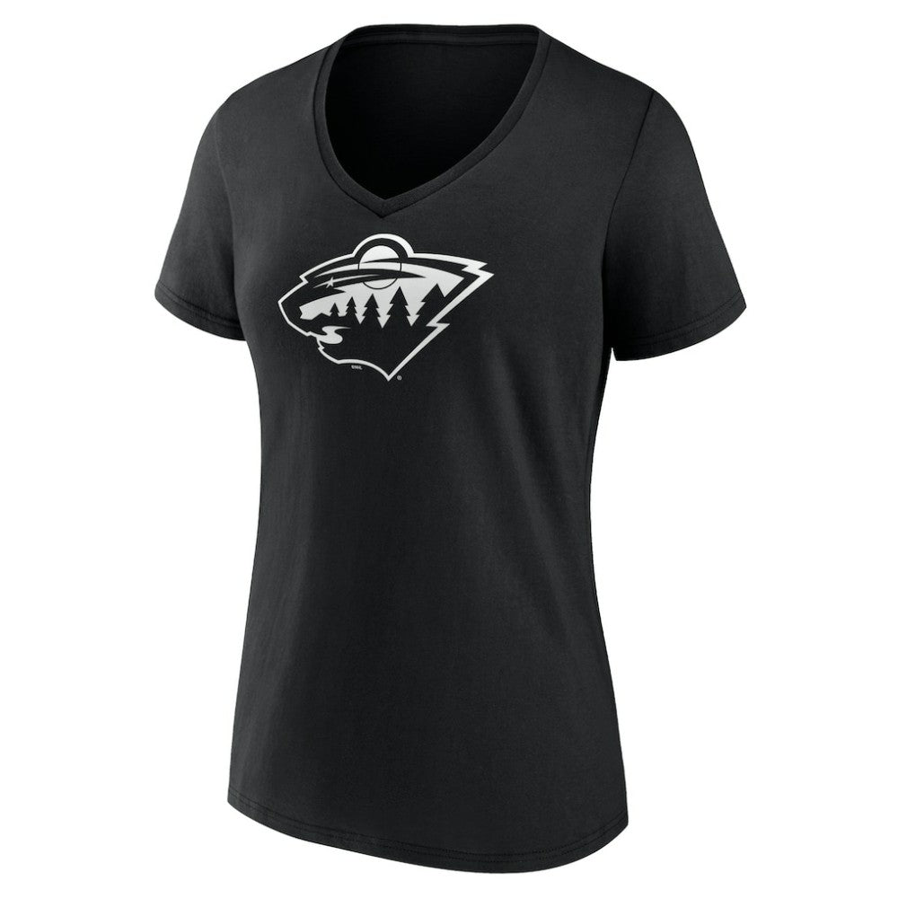NHL Black Minnesota Wild Women's Personalized Name & Number Monochrome V-Neck T-Shirt