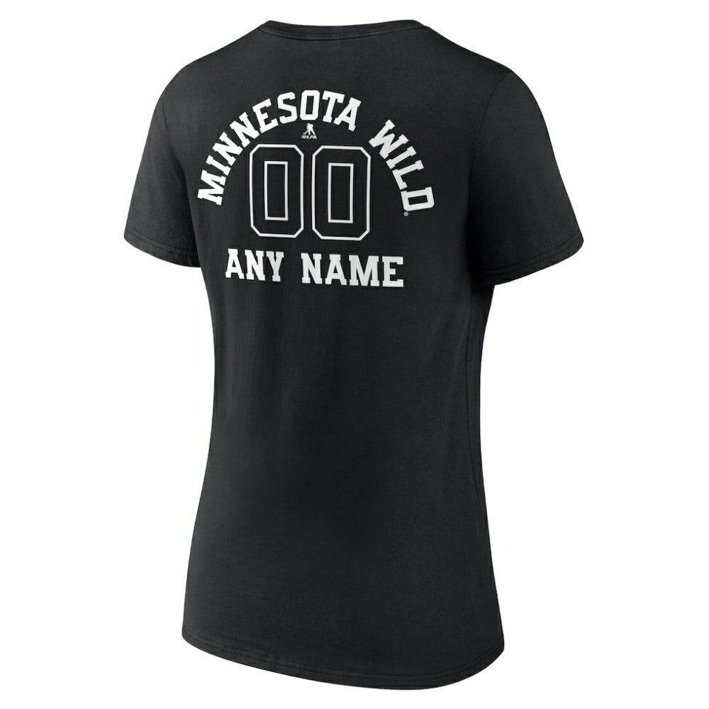 NHL Black Minnesota Wild Women's Personalized Name & Number Monochrome V-Neck T-Shirt