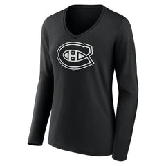 NHL Black Montreal Canadiens Women's Personalized Name & Number Monochrome Long Sleeve V-Neck T-Shirt