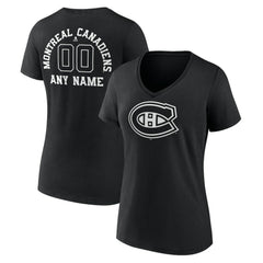 NHL Black Montreal Canadiens Women's Personalized Name & Number Monochrome V-Neck T-Shirt