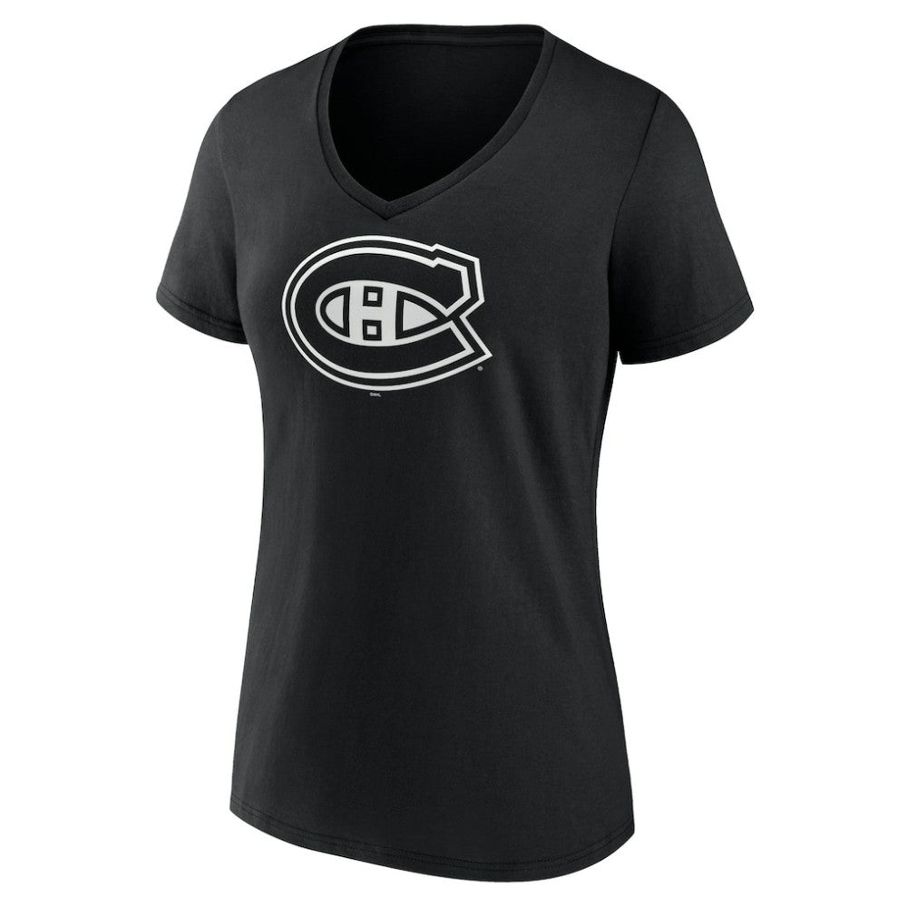 NHL Black Montreal Canadiens Women's Personalized Name & Number Monochrome V-Neck T-Shirt