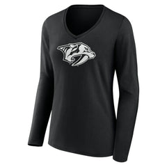 NHL Black Nashville Predators Women's Personalized Name & Number Monochrome Long Sleeve V-Neck T-Shirt