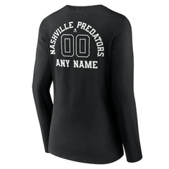 NHL Black Nashville Predators Women's Personalized Name & Number Monochrome Long Sleeve V-Neck T-Shirt