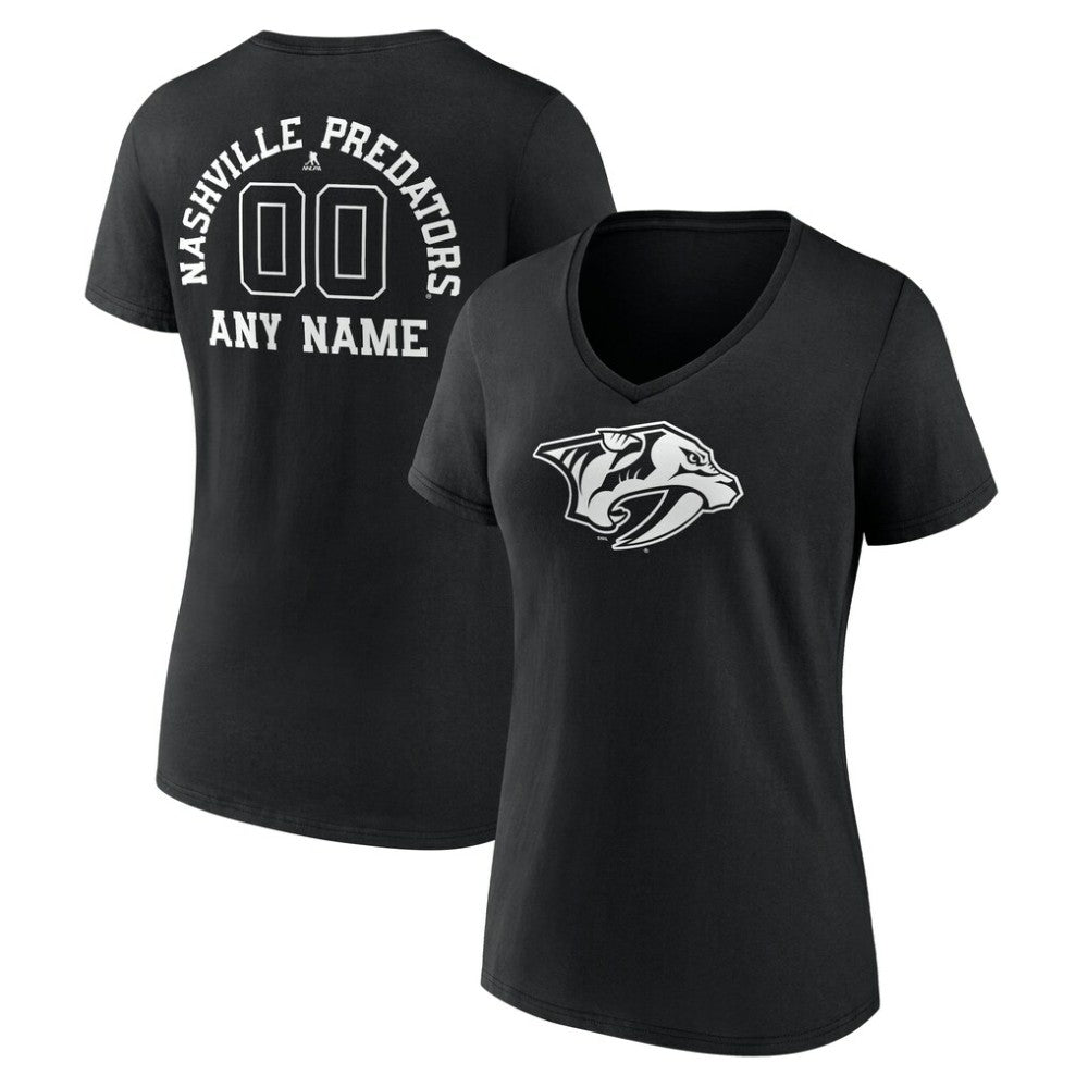 NHL Black Nashville Predators Women's Personalized Name & Number Monochrome V-Neck T-Shirt