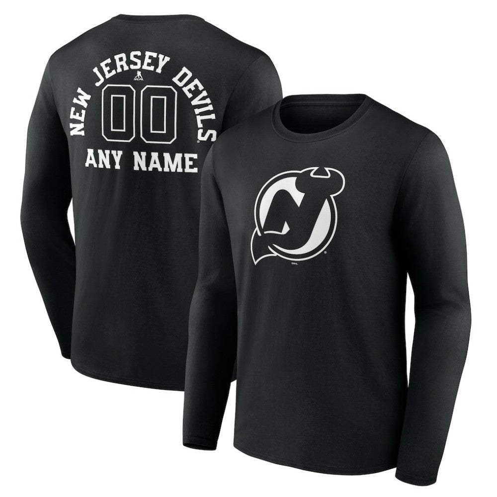 NHL Black New Jersey Devils Personalized Name & Number Monochrome Long Sleeve T-Shirt