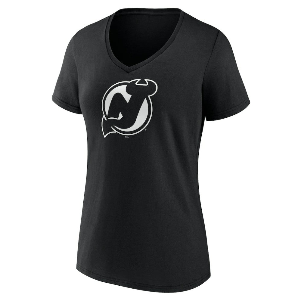 NHL Black New Jersey Devils Women's Personalized Name & Number Monochrome V-Neck T-Shirt