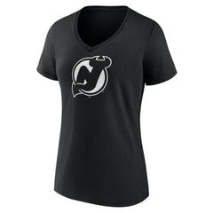 NHL Black New Jersey Devils Women's Personalized Name & Number Monochrome V-Neck T-Shirt