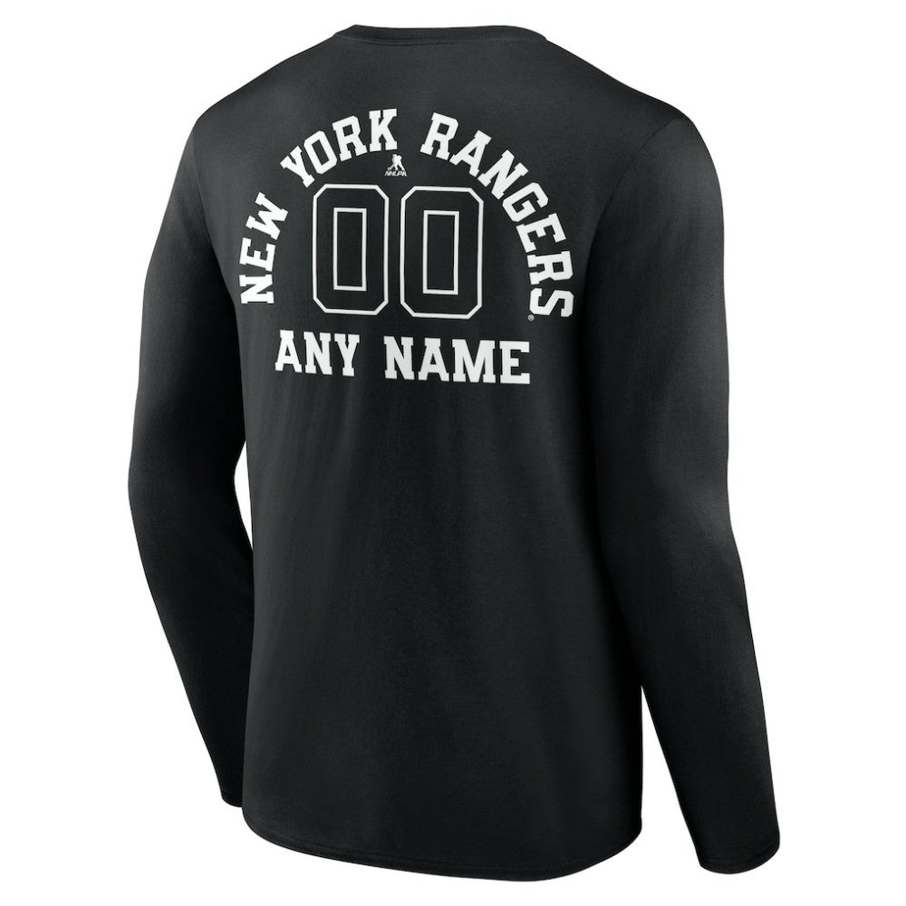 NHL Black New York Rangers Personalized Name & Number Monochrome Long Sleeve T-Shirt