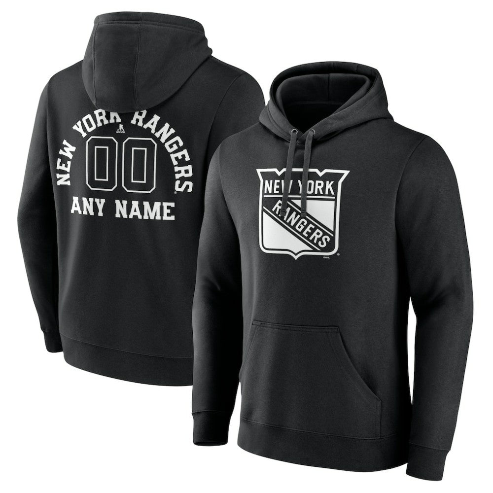 NHL Black New York Rangers Personalized Name & Number Monochrome Pullover Hoodie