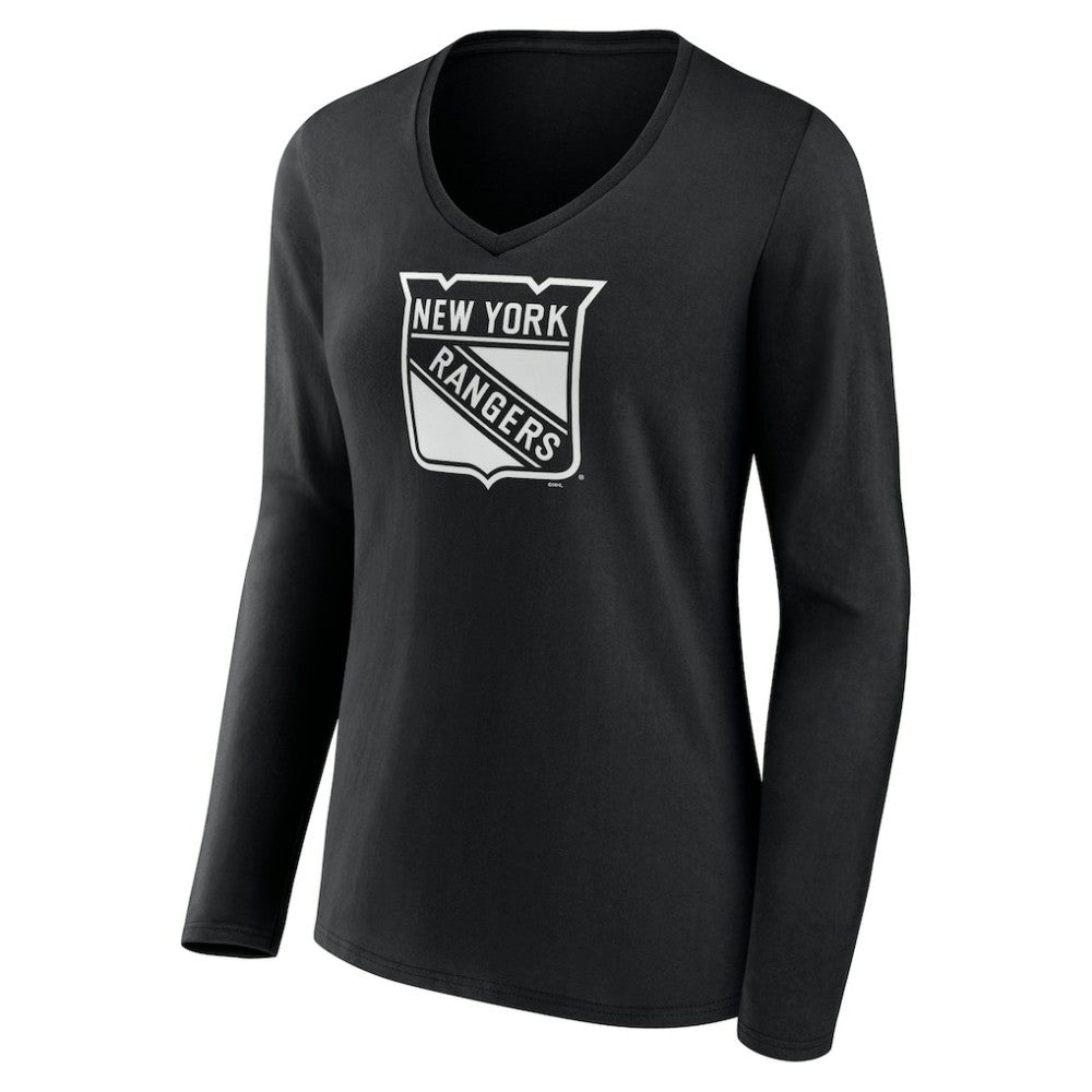 NHL Black New York Rangers Women's Personalized Name & Number Monochrome Long Sleeve V-Neck T-Shirt