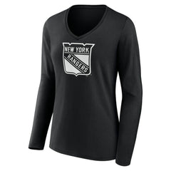 NHL Black New York Rangers Women's Personalized Name & Number Monochrome Long Sleeve V-Neck T-Shirt