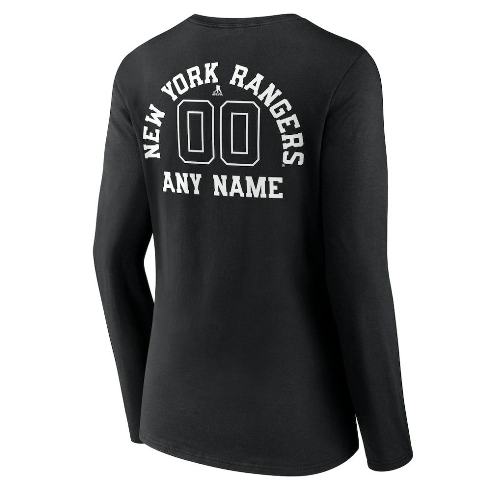 NHL Black New York Rangers Women's Personalized Name & Number Monochrome Long Sleeve V-Neck T-Shirt