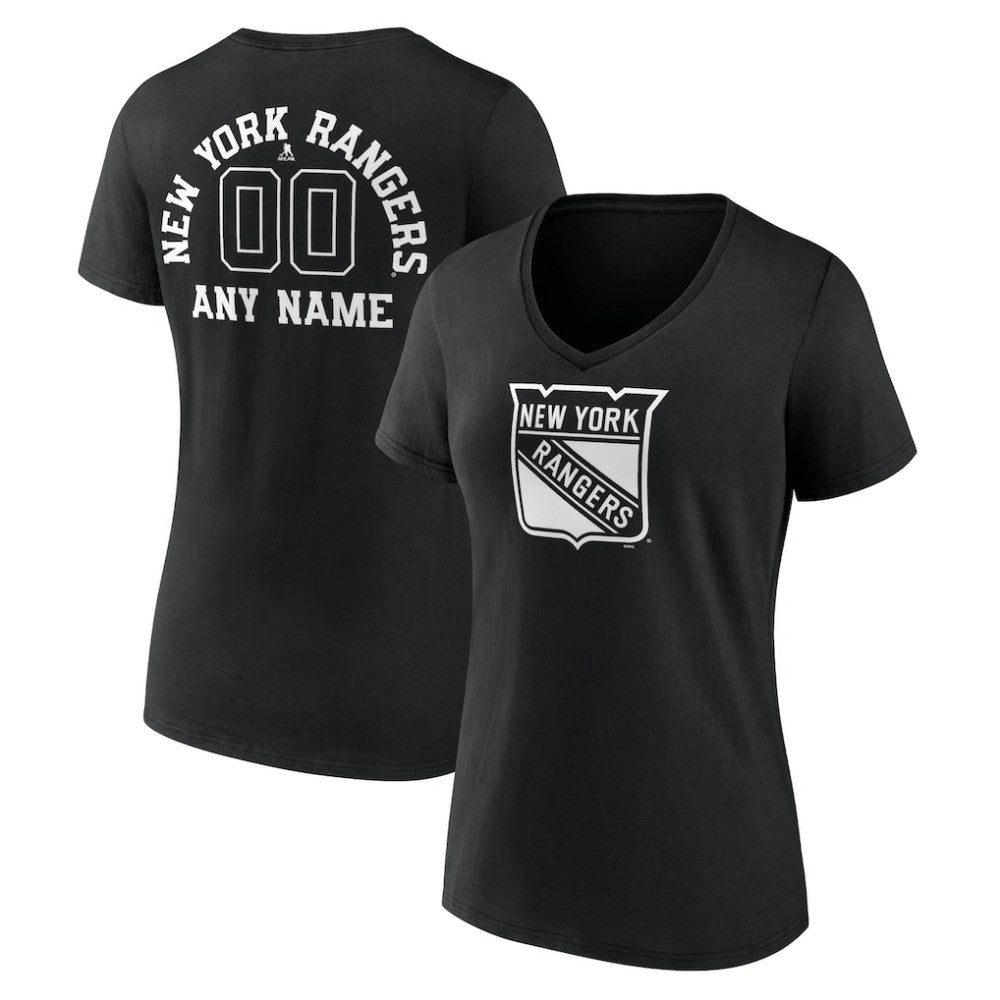 NHL Black New York Rangers Women's Personalized Name & Number Monochrome V-Neck T-Shirt