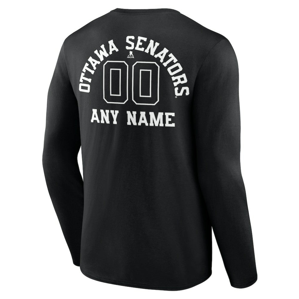 NHL Black Ottawa Senators Personalized Name & Number Monochrome Long Sleeve T-Shirt