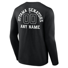 NHL Black Ottawa Senators Personalized Name & Number Monochrome Long Sleeve T-Shirt