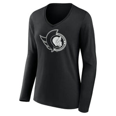 NHL Black Ottawa Senators Women's Personalized Name & Number Monochrome Long Sleeve V-Neck T-Shirt