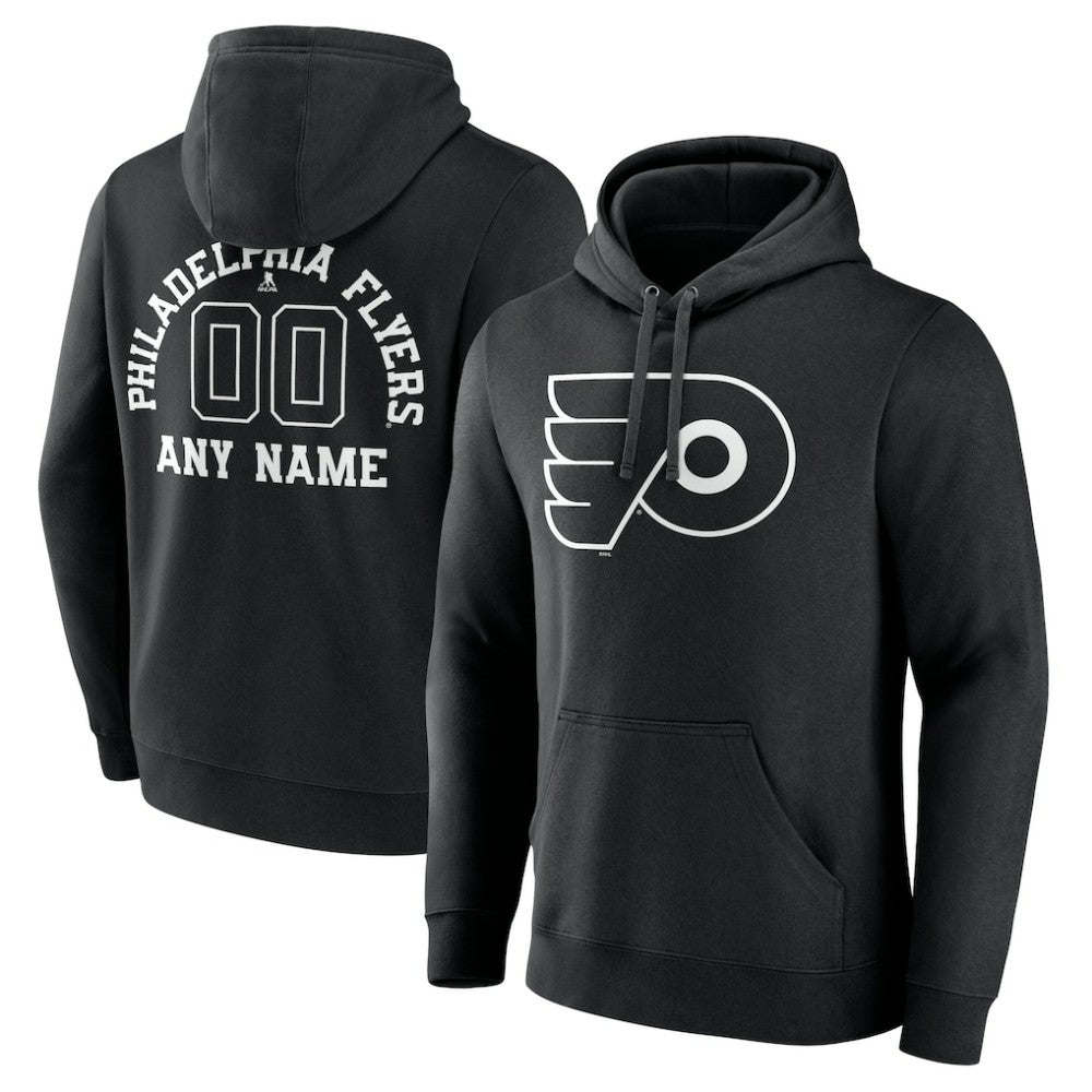 NHL Black Philadelphia Flyers Personalized Name & Number Monochrome Pullover Hoodie