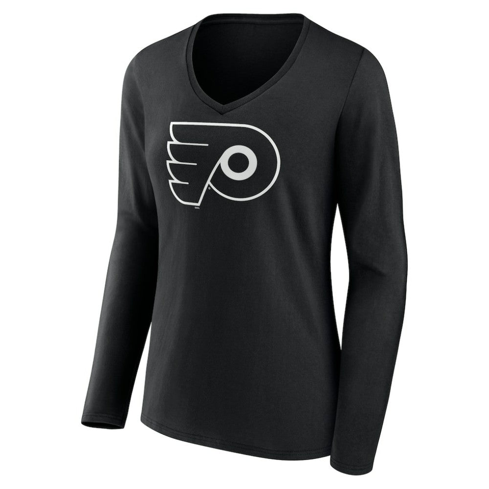 NHL Black Philadelphia Flyers Women's Personalized Name & Number Monochrome Long Sleeve V-Neck T-Shirt