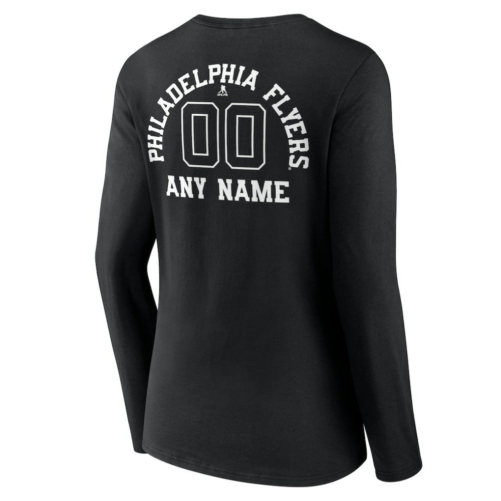 NHL Black Philadelphia Flyers Women's Personalized Name & Number Monochrome Long Sleeve V-Neck T-Shirt