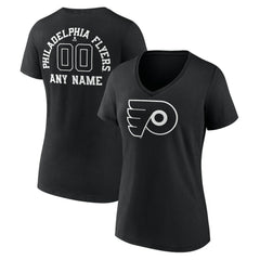 NHL Black Philadelphia Flyers Women's Personalized Name & Number Monochrome V-Neck T-Shirt