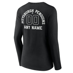 NHL Black Pittsburgh Penguins Women's Personalized Name & Number Monochrome Long Sleeve V-Neck T-Shirt