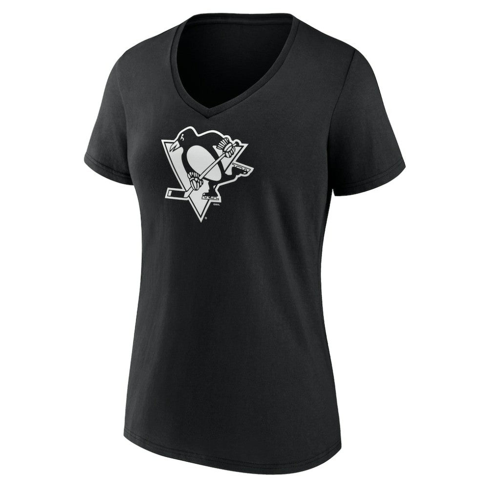 NHL Black Pittsburgh Penguins Women's Personalized Name & Number Monochrome V-Neck T-Shirt