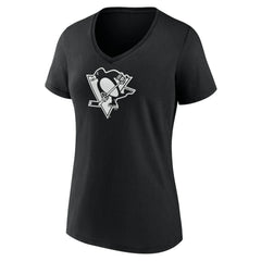 NHL Black Pittsburgh Penguins Women's Personalized Name & Number Monochrome V-Neck T-Shirt