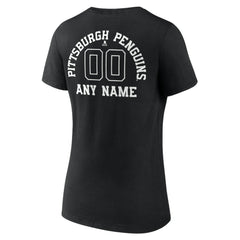 NHL Black Pittsburgh Penguins Women's Personalized Name & Number Monochrome V-Neck T-Shirt