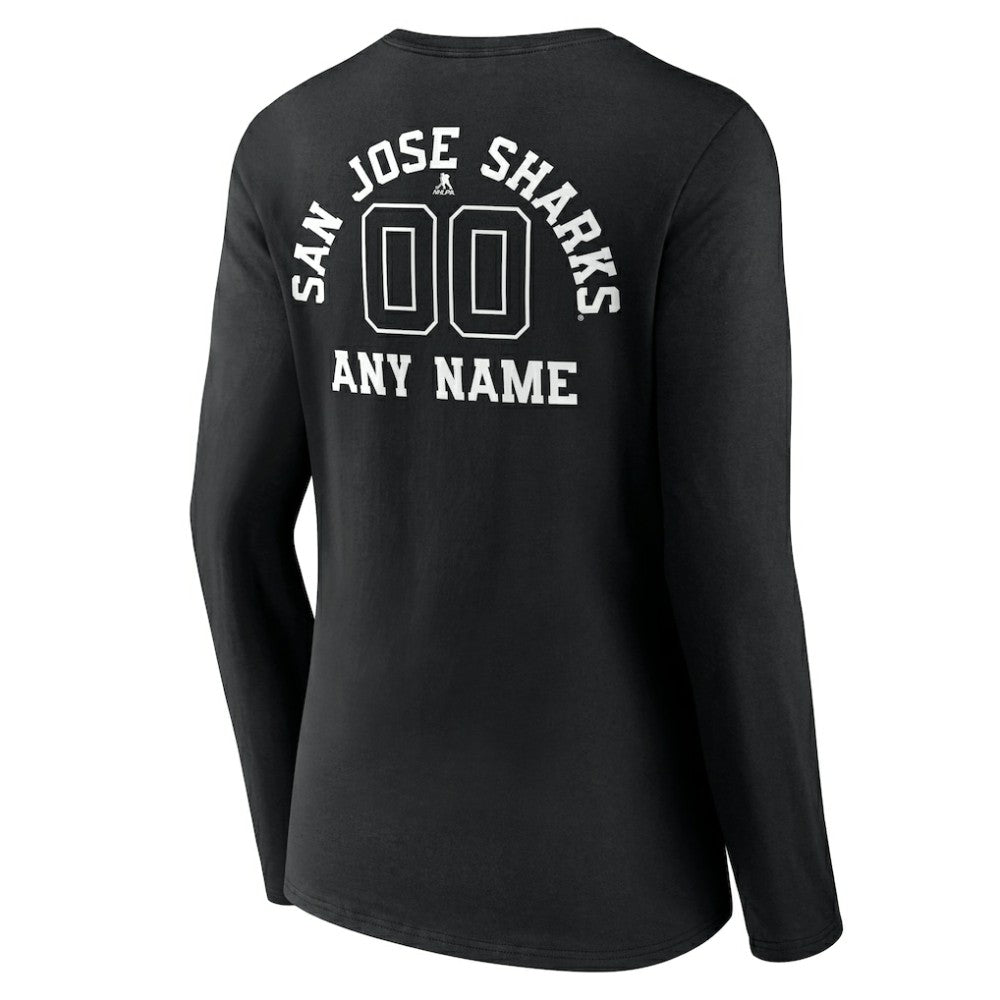 NHL Black San Jose Sharks Women's Personalized Name & Number Monochrome Long Sleeve V-Neck T-Shirt