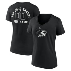 NHL Black San Jose Sharks Women's Personalized Name & Number Monochrome V-Neck T-Shirt