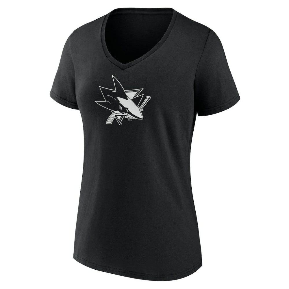 NHL Black San Jose Sharks Women's Personalized Name & Number Monochrome V-Neck T-Shirt