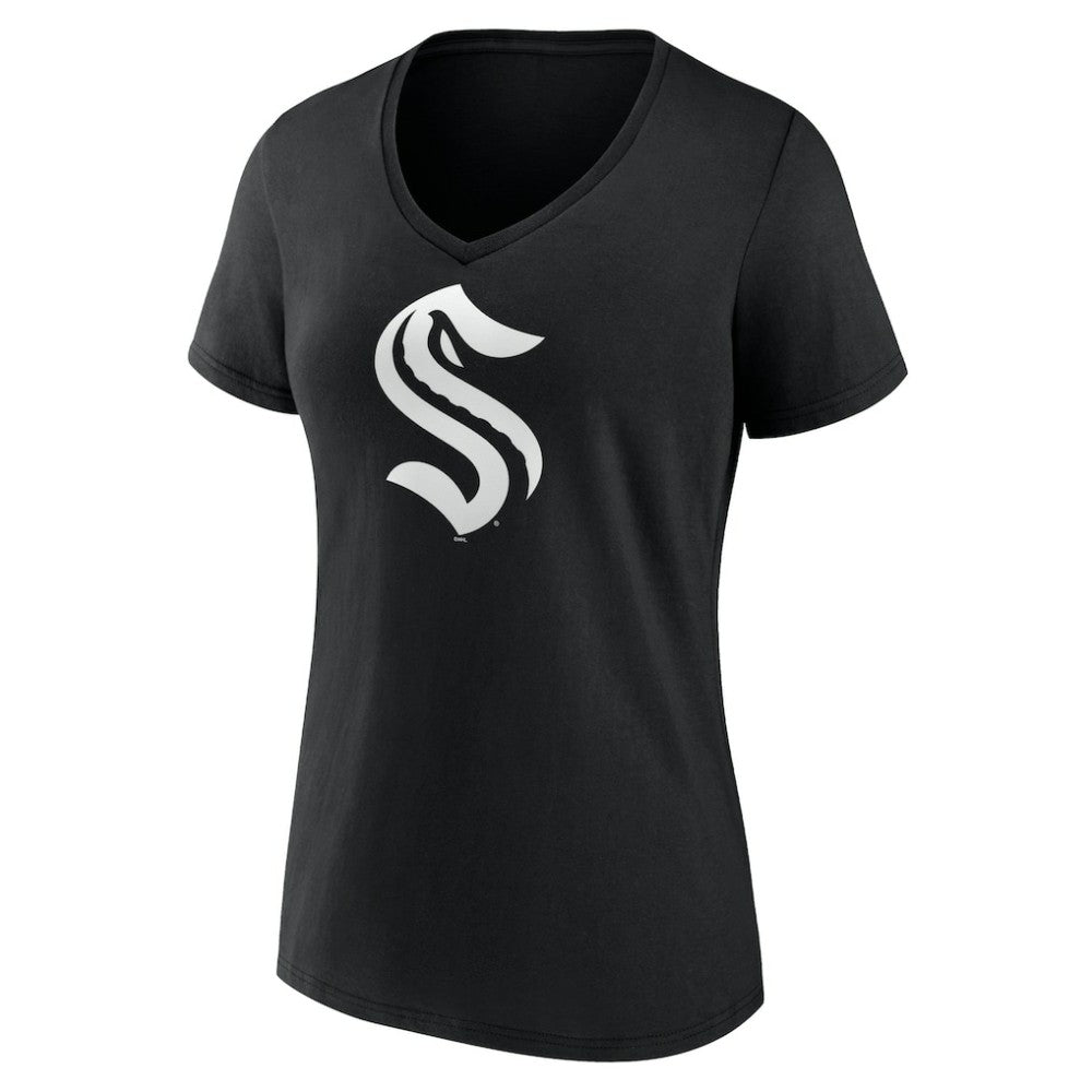 NHL Black Seattle Kraken Women's Personalized Name & Number Monochrome V-Neck T-Shirt