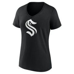 NHL Black Seattle Kraken Women's Personalized Name & Number Monochrome V-Neck T-Shirt