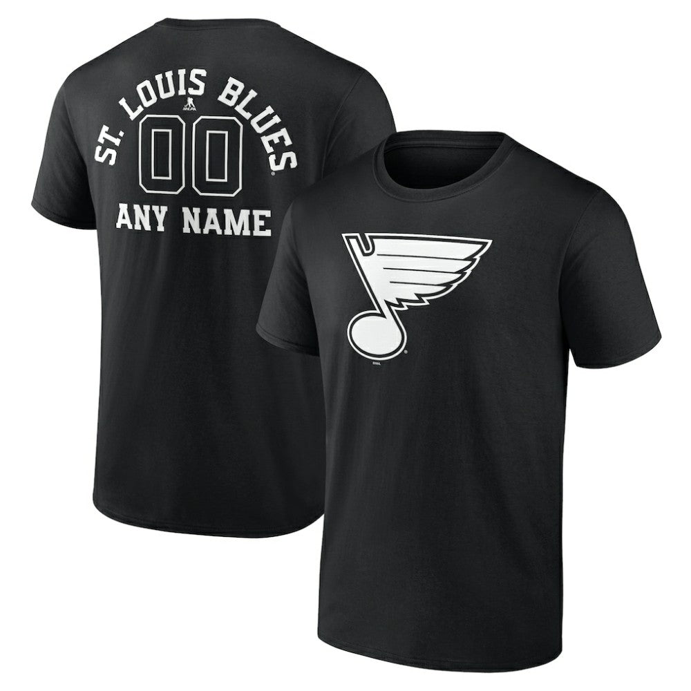 NHL Black St. Louis Blues Personalized Name & Number Monochrome T-Shirt