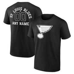NHL Black St. Louis Blues Personalized Name & Number Monochrome T-Shirt