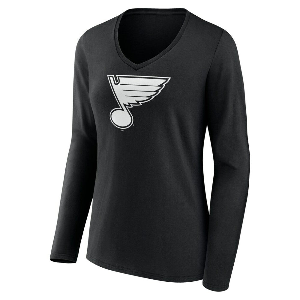 NHL Black St. Louis Blues Women's Personalized Name & Number Monochrome Long Sleeve V-Neck T-Shirt