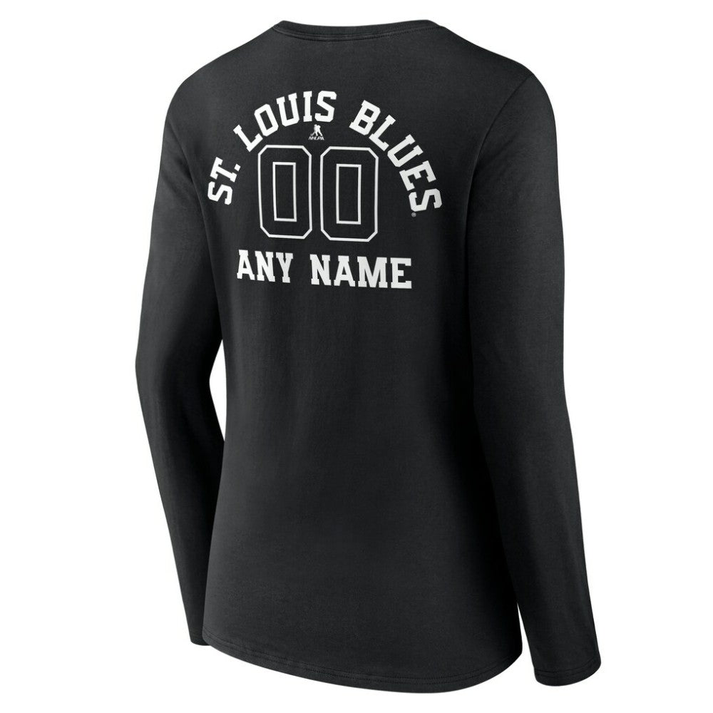 NHL Black St. Louis Blues Women's Personalized Name & Number Monochrome Long Sleeve V-Neck T-Shirt