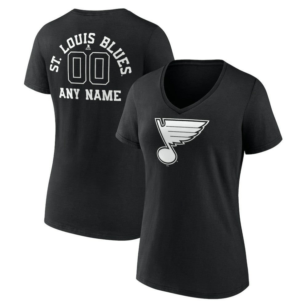 NHL Black St. Louis Blues Women's Personalized Name & Number Monochrome V-Neck T-Shirt