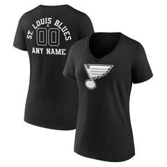 NHL Black St. Louis Blues Women's Personalized Name & Number Monochrome V-Neck T-Shirt