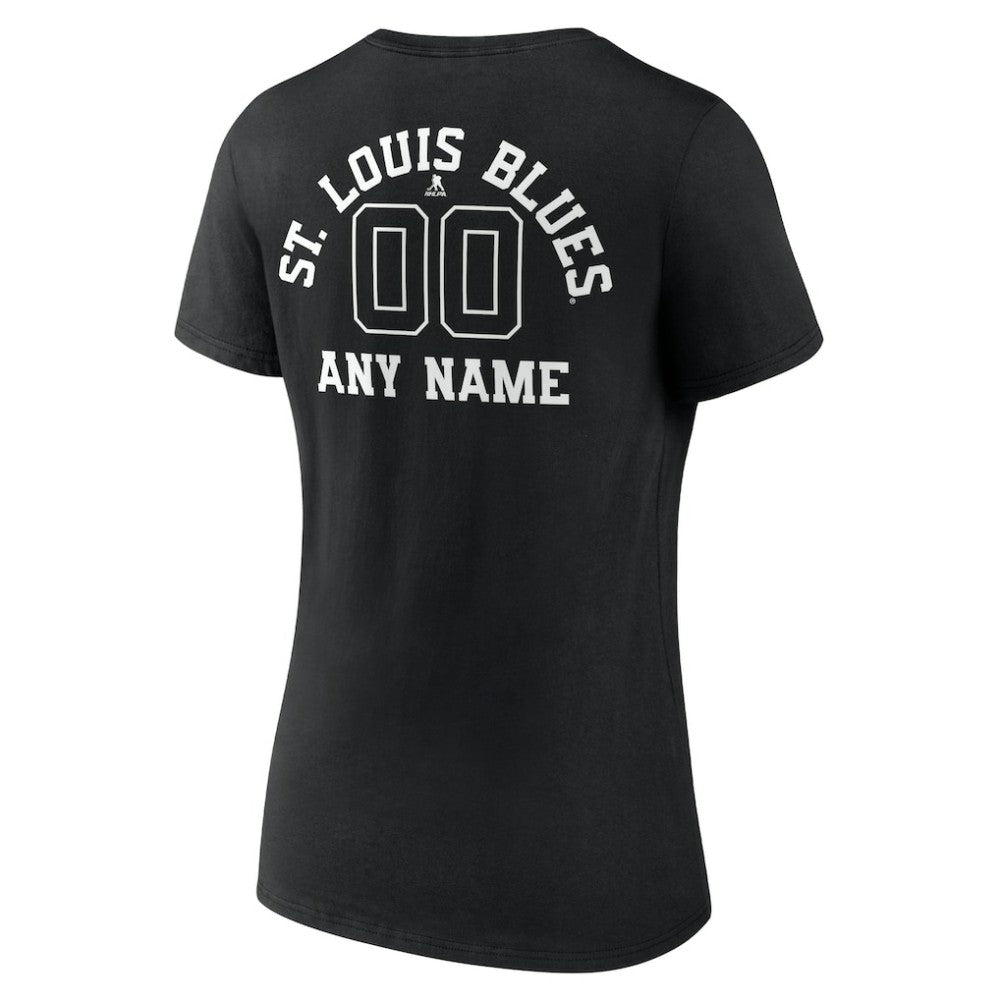 NHL Black St. Louis Blues Women's Personalized Name & Number Monochrome V-Neck T-Shirt