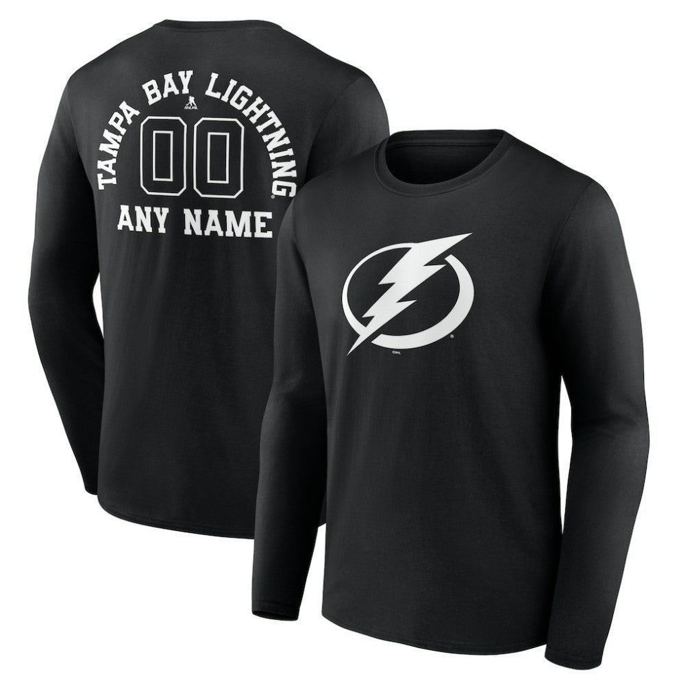 NHL Black Tampa Bay Lightning Personalized Name & Number Monochrome Long Sleeve T-Shirt