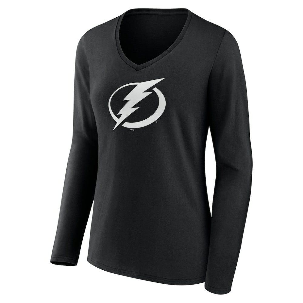 NHL Black Tampa Bay Lightning Women's Personalized Name & Number Monochrome Long Sleeve V-Neck T-Shirt