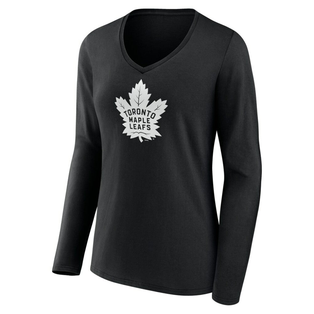 NHL Black Toronto Maple Leafs Women's Personalized Name & Number Monochrome Long Sleeve V-Neck T-Shirt