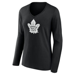 NHL Black Toronto Maple Leafs Women's Personalized Name & Number Monochrome Long Sleeve V-Neck T-Shirt