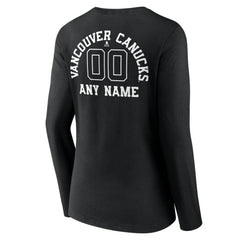 NHL Black Vancouver Canucks Women's Personalized Name & Number Monochrome Long Sleeve V-Neck T-Shirt