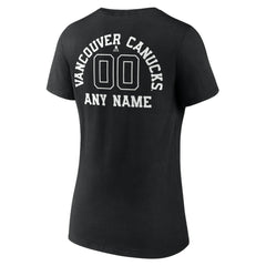 NHL Black Vancouver Canucks Women's Personalized Name & Number Monochrome V-Neck T-Shirt