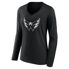 NHL Black Washington Capitals Women's Personalized Name & Number Monochrome Long Sleeve V-Neck T-Shirt
