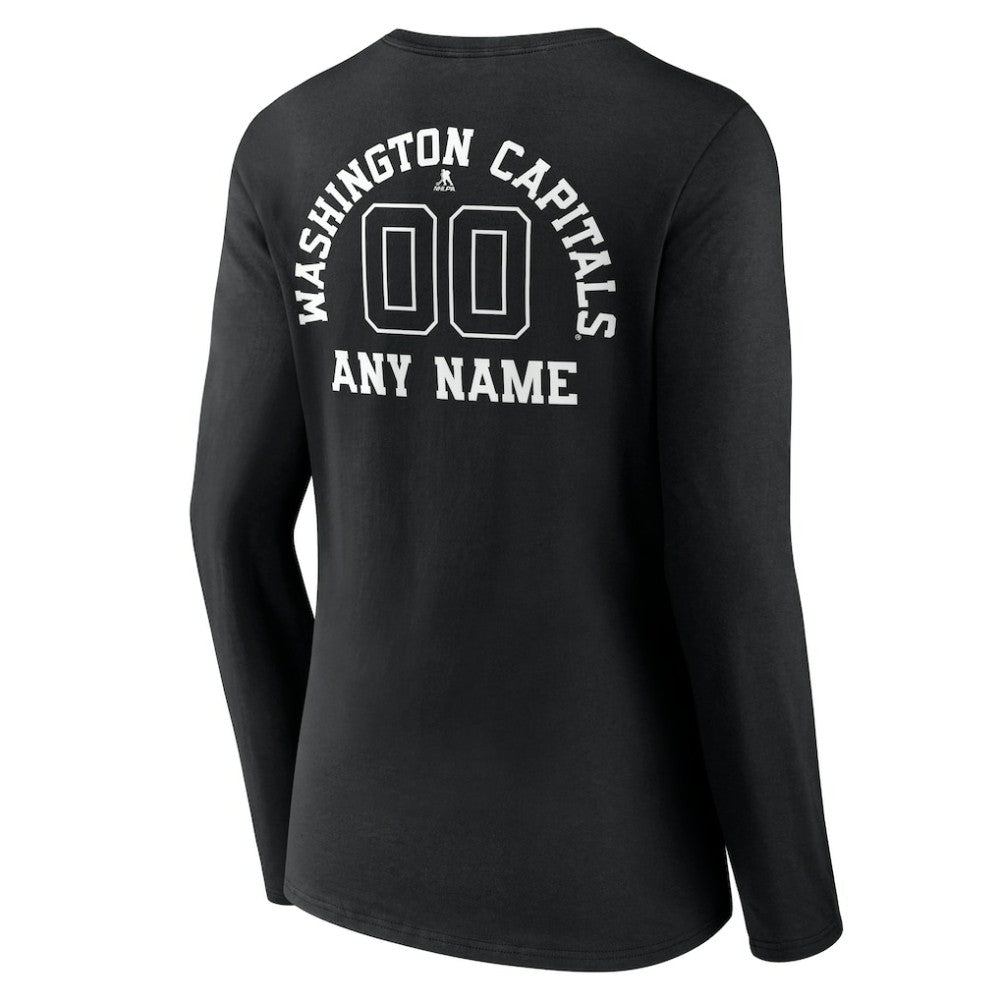 NHL Black Washington Capitals Women's Personalized Name & Number Monochrome Long Sleeve V-Neck T-Shirt