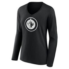 NHL Black Winnipeg Jets Women's Personalized Name & Number Monochrome Long Sleeve V-Neck T-Shirt
