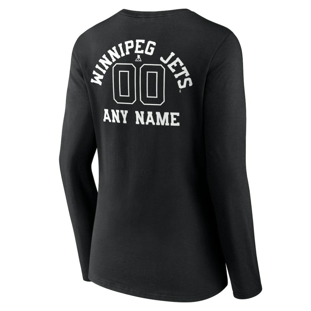 NHL Black Winnipeg Jets Women's Personalized Name & Number Monochrome Long Sleeve V-Neck T-Shirt